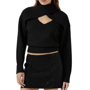 ASTR NTW the Label Womens Pearson Cut-Out Crop Sweater XS/ Black